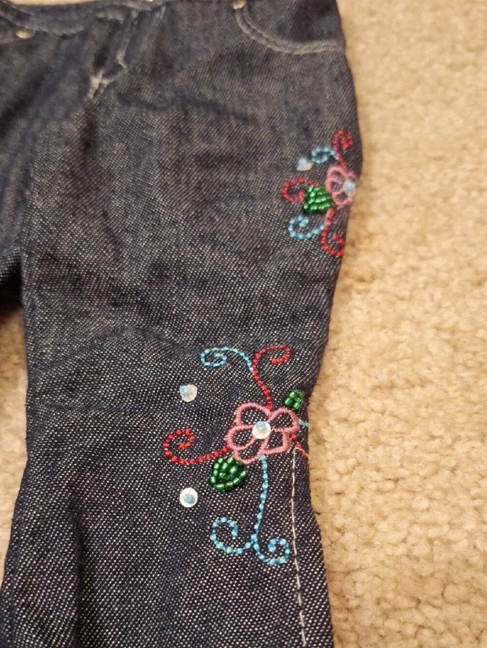 American Girl Jeans with Floral Bead Design